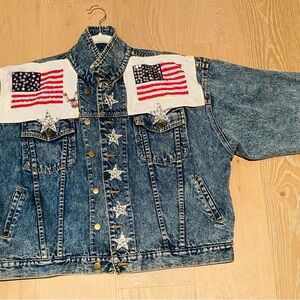 Amazing Whittall & Shon American Flag Sequin Embellished Jean Jacket